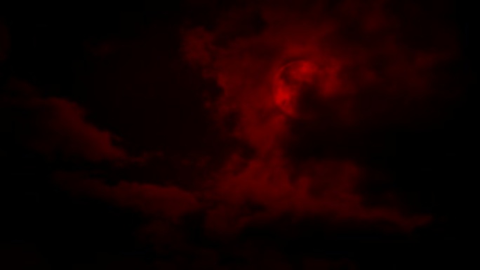 云朵在红色的月亮上移动