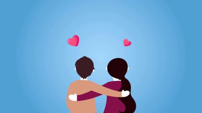 情人节动画卡片与情侣和心灵