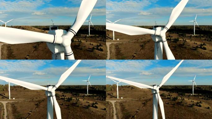 风力发电机的金属叶片。风电技术概念。