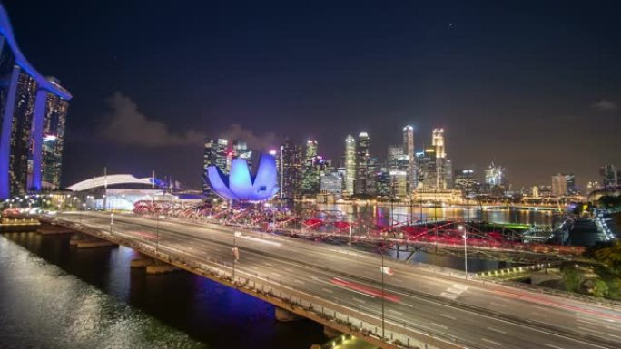 新加坡夜间延时空镜全景流光