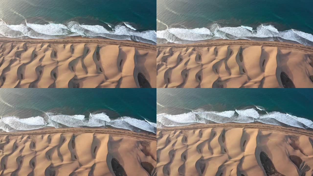 大加那利岛的沙漠海岸线。鸟瞰图