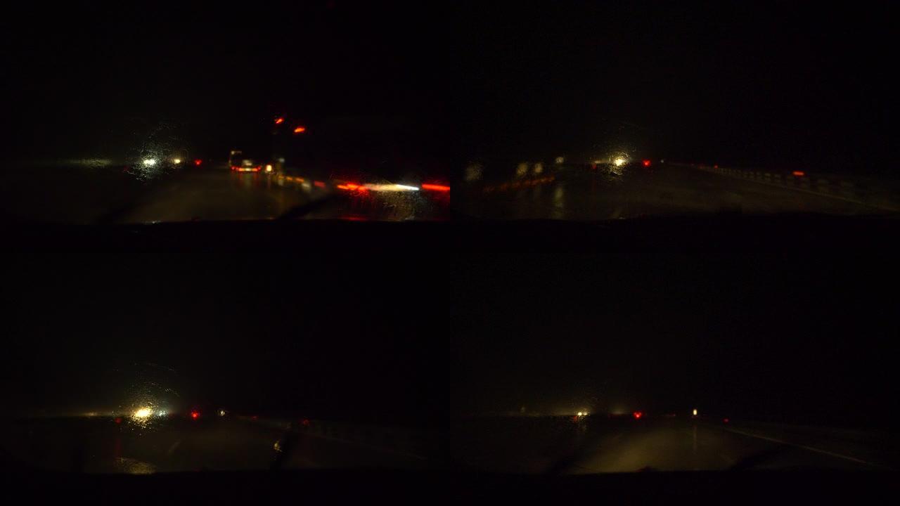 在暴雨中行驶时关闭高速公路的仪表板视图