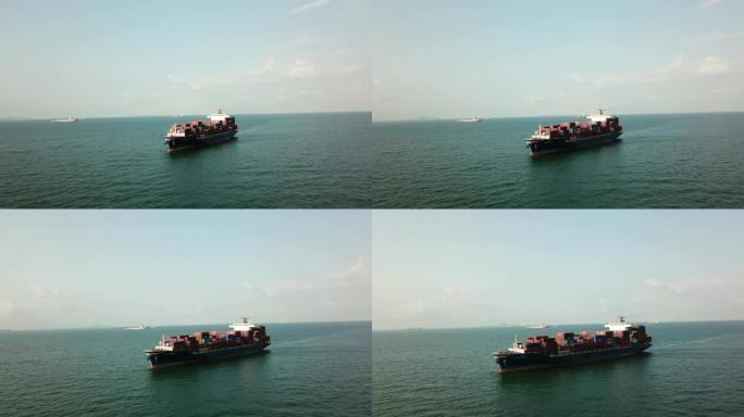 海上集装箱船海运码头港口轮船外贸易运输物