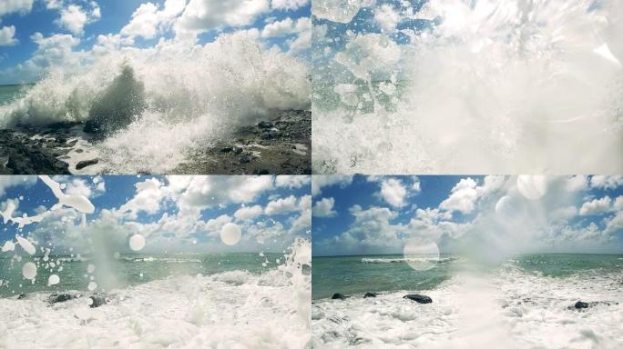 海浪沿海岸撞击的慢动作