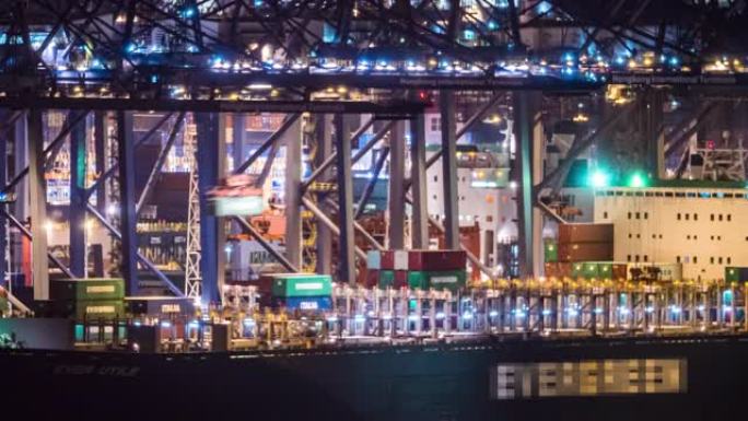 延时: 晚上在香港青衣港海运集装箱港装船货运