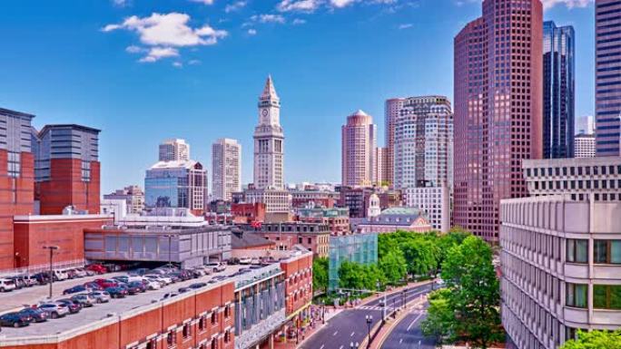 波士顿。市中心的商业。流量。天际线。