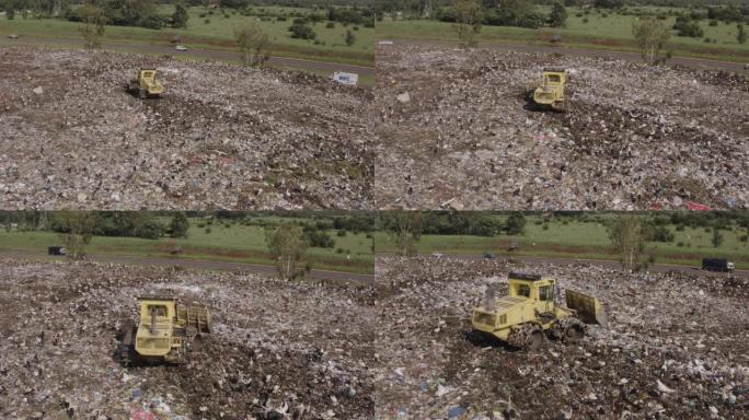 4k贫困线以下的穷人的特写镜头在垃圾填埋场与欧洲白鹳和牛白鹭一起寻找食物
