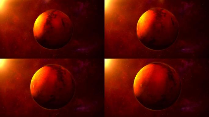 火星在太空中旋转的红色星球。