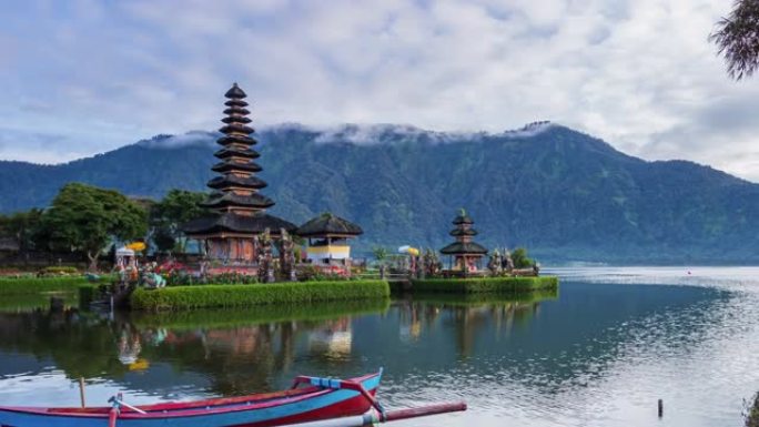 4K.Time lapse Pura Ulun Danu Bratan,印度尼西亚巴厘岛的地标