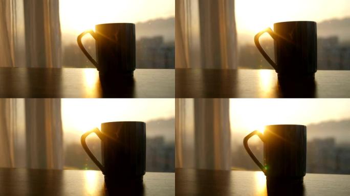 桌上的一杯咖啡清晨早上