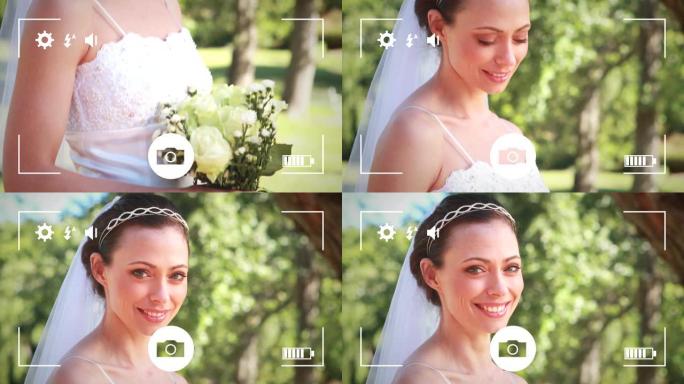 在数码相机上拍摄新娘的照片