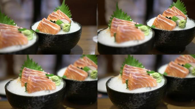 日本餐厅的鲑鱼生鱼片