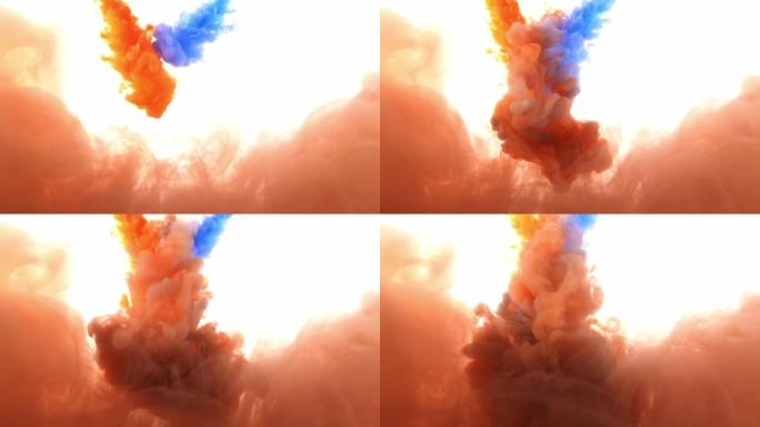 混合在水中的彩色蓝橙色涂料