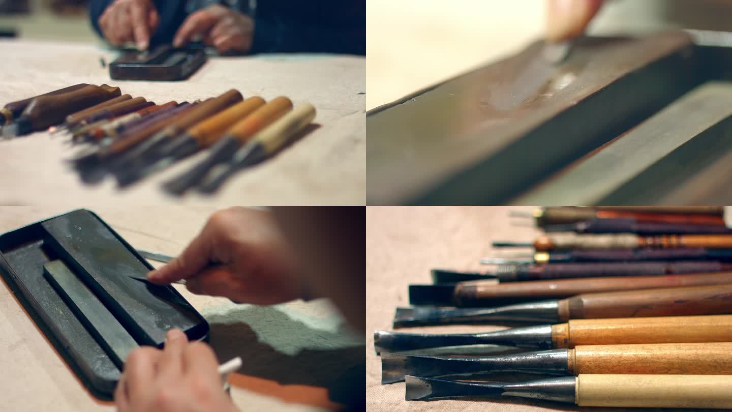 年代感潍坊杨家埠年画刻板雕版刻刀磨刀印刷
