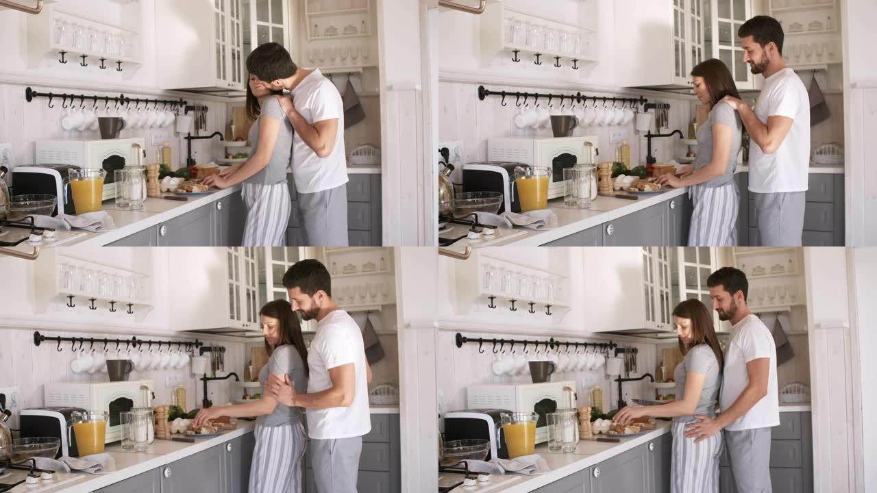 爱的丈夫在厨房爱抚妻子