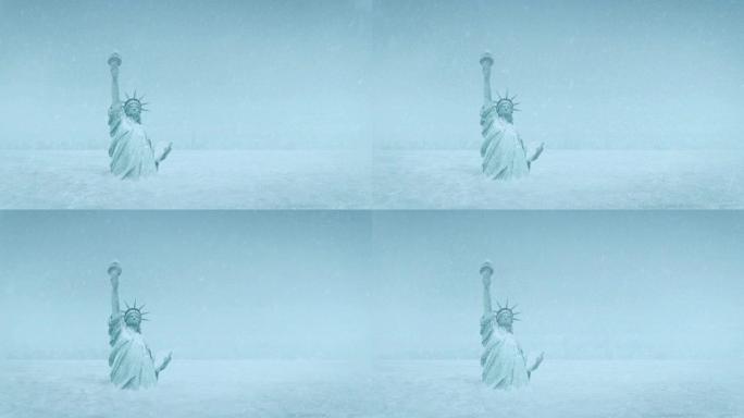 被雪掩埋的自由女神像全球降温