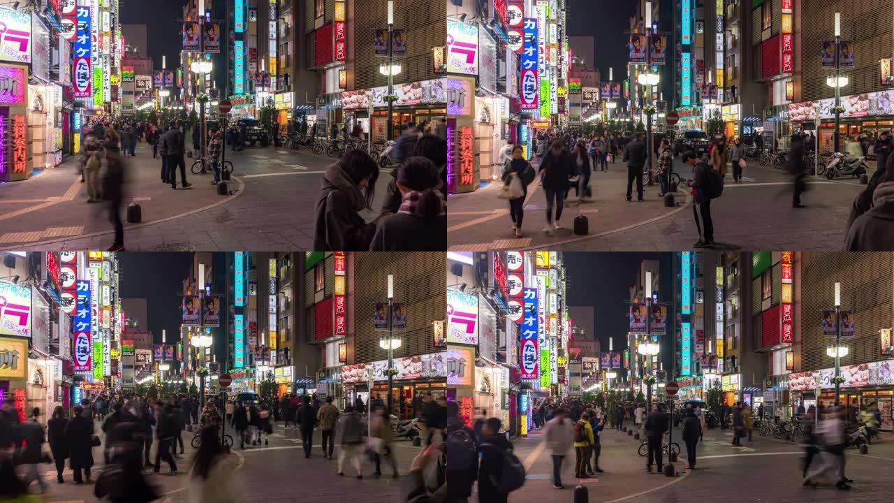 延时: 东京新宿歌舞伎町的行人和游客拥挤