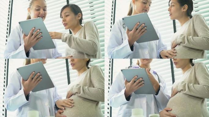 患者和孕妇解释孕妇摸肚子