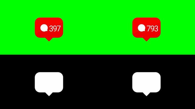 社交媒体红色评论计数器，随着时间的推移显示评论。色度键。4k动画。