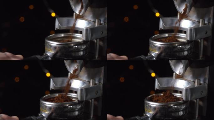 咖啡师用现磨咖啡填充Portafilter