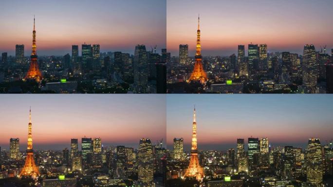 东京天际线城市景观在日落