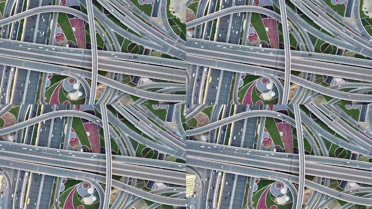 道路交叉路口和运输系统的无人机视点/迪拜，阿联酋