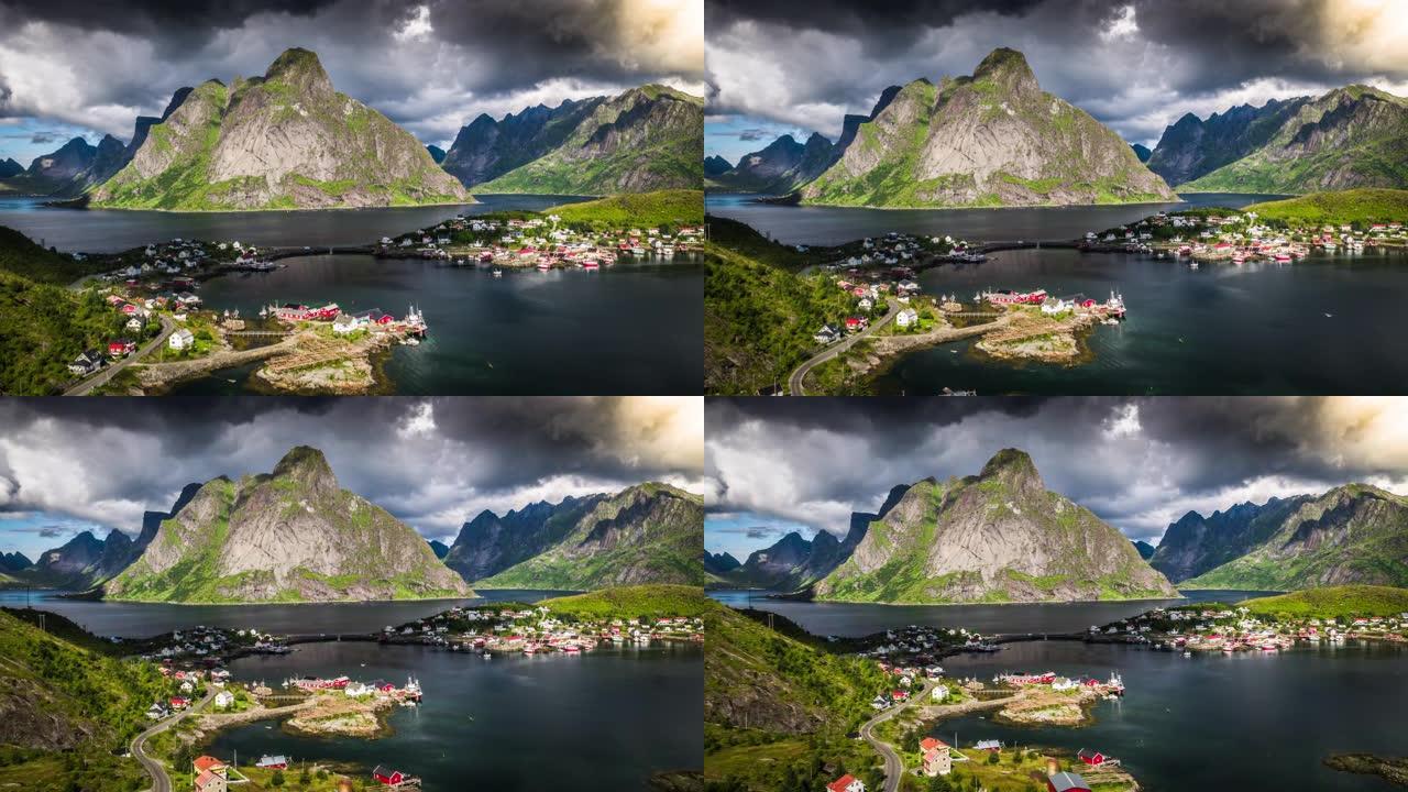空中: 挪威罗弗敦群岛雷因村