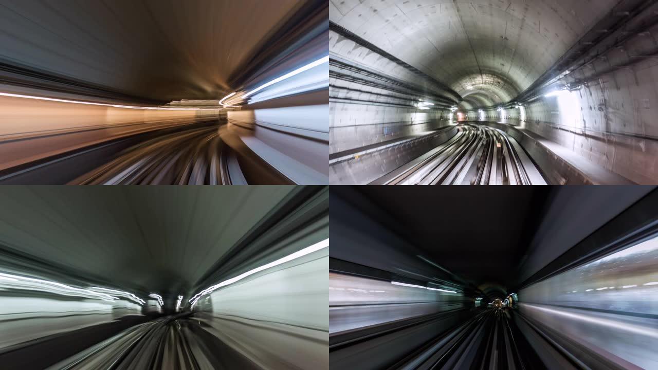 T/L POV快速地铁列车穿越隧道/迪拜，阿联酋