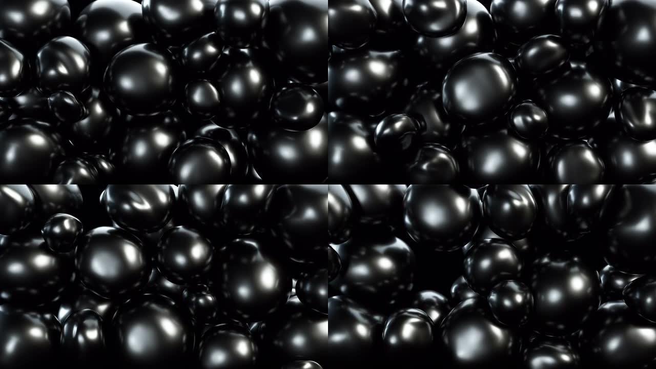 摘要黑色柔软的球在内部压力下移动并相互作用，试图为自己找到一个位置。