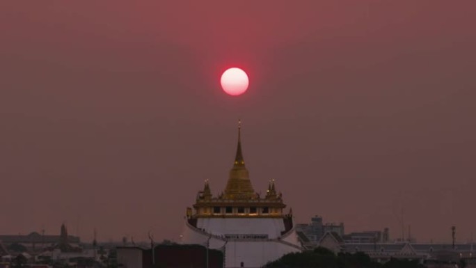 延时50 fps，日落在宝塔顶部，Wat Saket