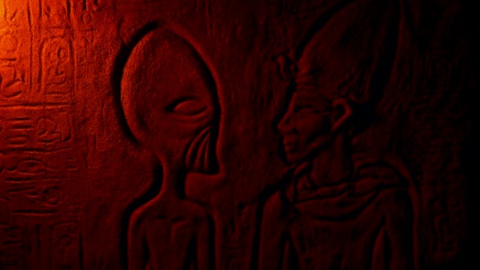 火光下的古代外星埃及壁雕