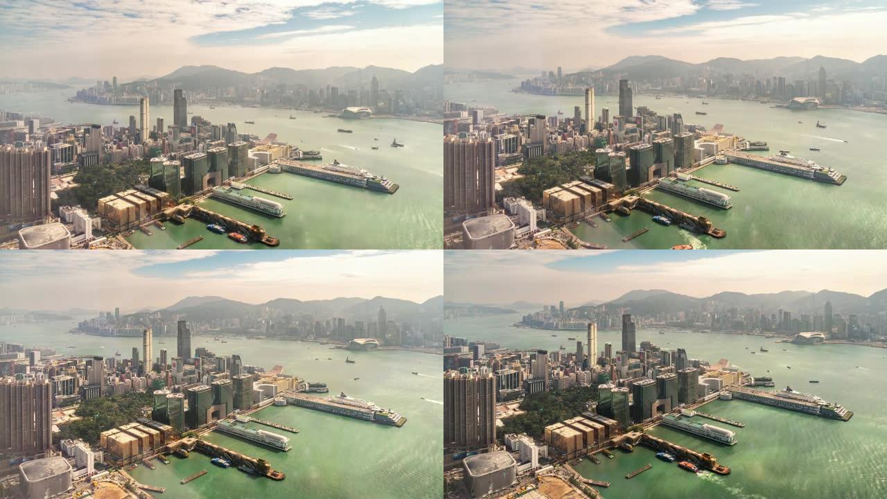 延时: 香港九龙海港城的鸟瞰图