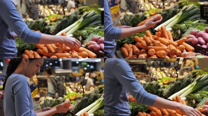 女人的手在超市里吃蔬菜