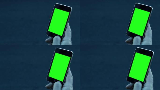 智能手机绿屏。夜色。