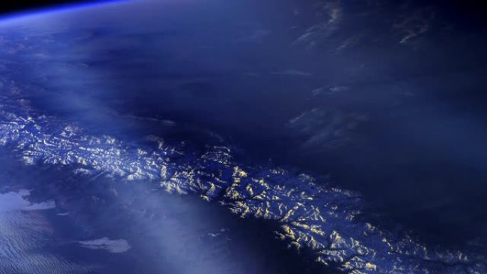 来自太空的安第斯山脉。蓝色调。