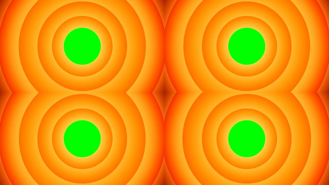 带有绿色屏幕的橙色动画圆形形状，可让您添加任何图像或视频。