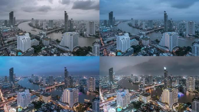 曼谷市，日夜时间流逝