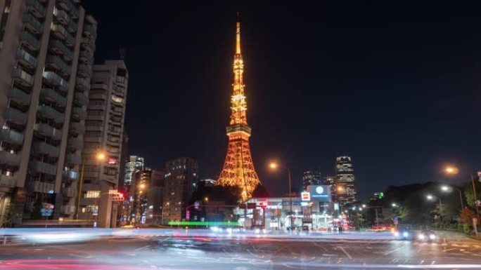 东京铁塔晚上的时间流逝