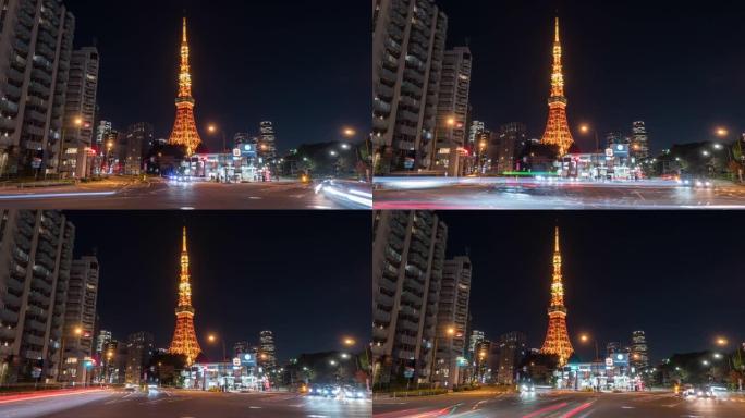 东京铁塔晚上的时间流逝