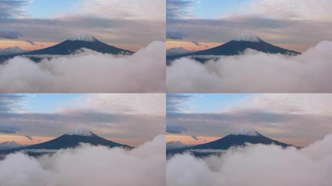 富士山的鸟瞰图云海云雾云层云端航拍风光