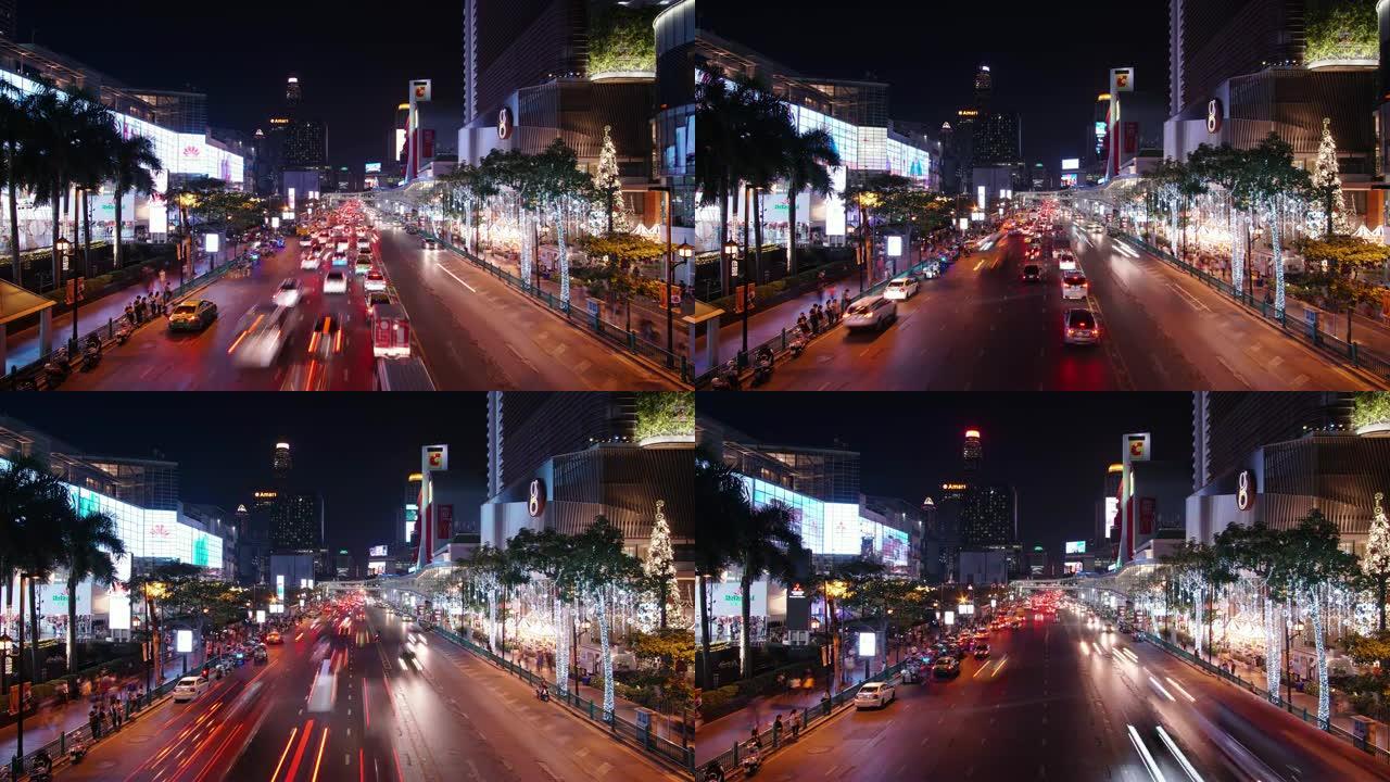 延时和放大: 曼谷夜间交通路灯。