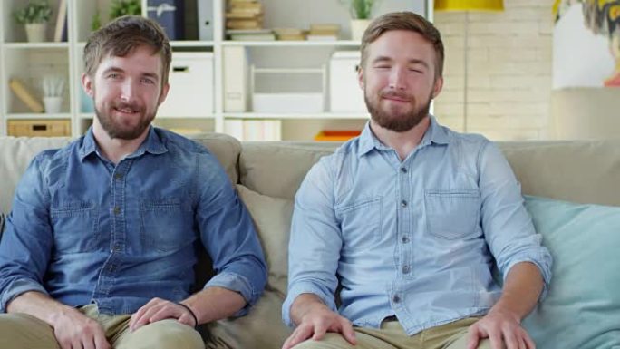 两个双胞胎兄弟在镜头前微笑
