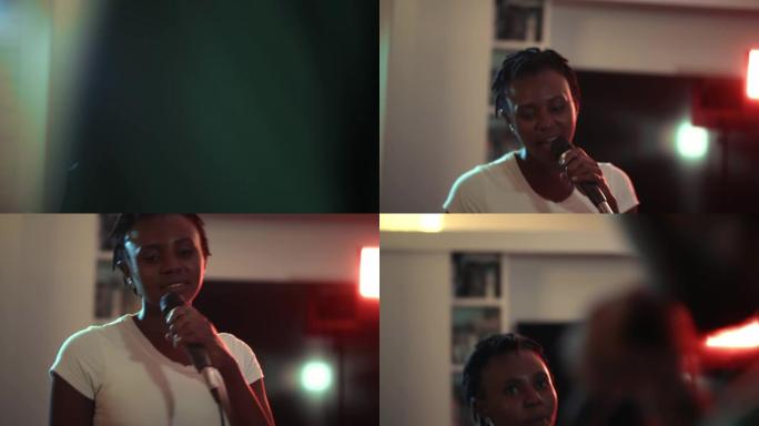 非洲美女在家唱歌黑人歌唱视频素材