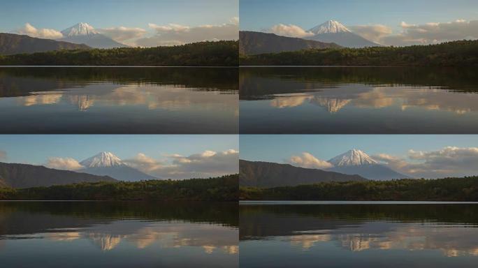 在日本山梨县佐子湖，在日落时间放大藤山的4k时间推移。