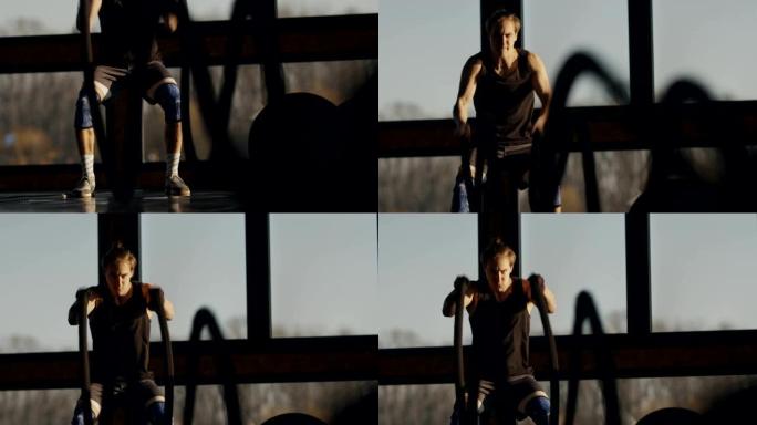 健身男子有绳索力量训练