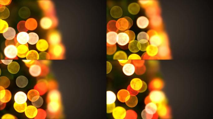 美丽的特写圣诞树灯光在模糊的Bokeh中闪烁和转动。循环3d动画。圣诞快乐，新年快乐。