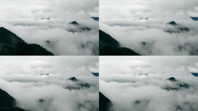 鸟瞰山山和森林与云