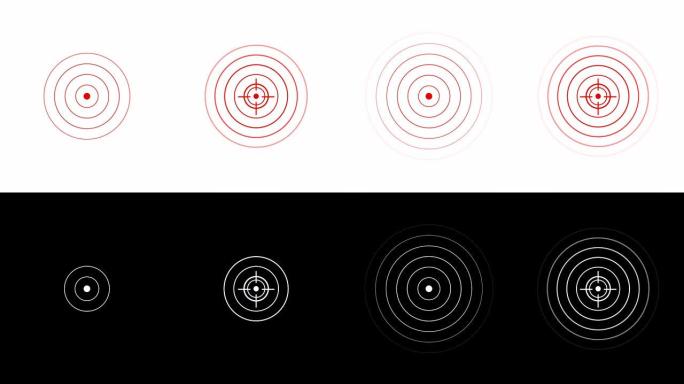 目标图标带无线电波，红色圆圈雷达接口信号带同心环移动。无线电波、雷达或声纳的动画。