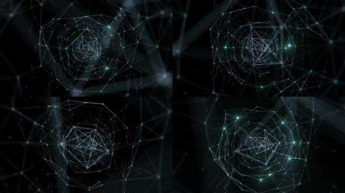 数字隧道网络。美丽的循环3d动画，带有线条和闪烁的灯光。数字技术和信息概念。