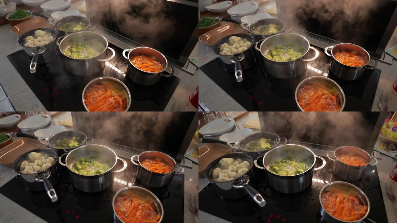 蔬菜被煮沸做菜做饭煮菜煮饭